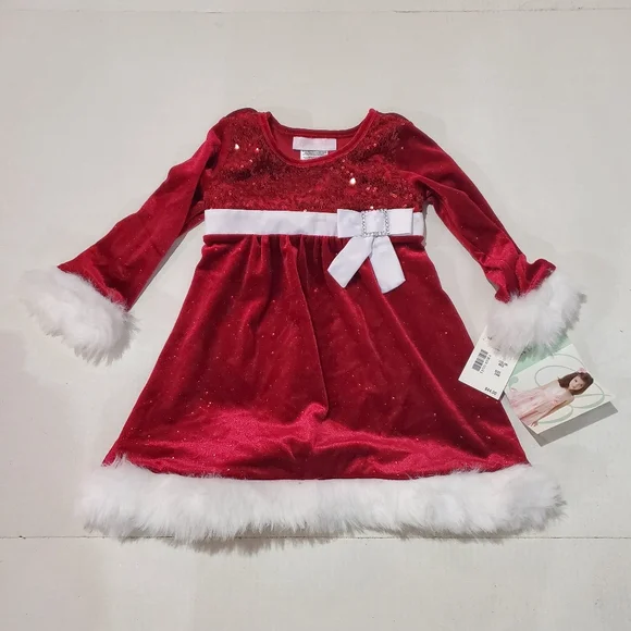 open lace back dress Bonnie Jean Baby Girls Striped Santa Dress Red 24 Months